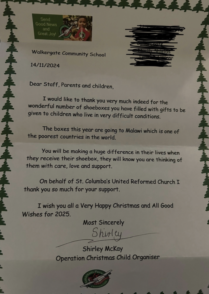 Walkergate shoebox letter Walkergate shoebox letter